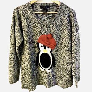 United States Sweater Black Marled Knit With Penguin Appliqué  Wm Size M